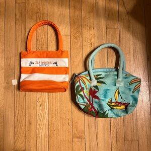 vintage 90s new (2) small canvas beach totes lined